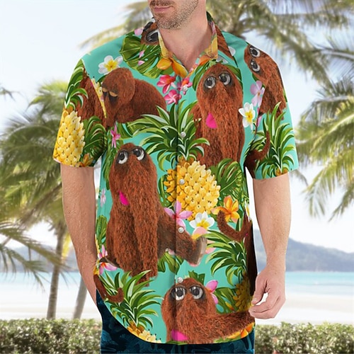 Herren Blumen Ananas Frosch Hemd Hawaiihemd Sommerhemd Grafik-Shirt Aloha-Shirt Kurzarm Hemd Umlegekragen Outdoor Strasse 3D-Druck Rot grün Olivgrün Rosa Rote Blau Button-Down Bekleidung Hawaiianisch Image