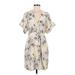 Equipment Casual Dress - Wrap V Neck Short sleeves: Yellow Floral Dresses - Women's Size 6