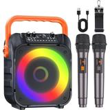 BONAOK Karaoke Machine with Two Wireless Microphones Portable Bluetooth Speaker for Adults Kids Karaoke Microphone with PA System LED Lights Supports TF Card/USB AUX in FM REC TWS(Orange)