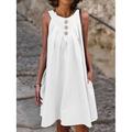 robe blanche Robe casual Femme Robe mi-longue Patchwork Bouton Travail Vacances Trapèze Col Rond Sans Manches Ample Noir Blanche Vert S M L XL XXL