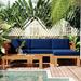 Latitude Run® 5-Piece Outdoor Sectional Sofa Set w/ Cushions & wood frame Wood/Natural Hardwoods in Blue | Wayfair 3BA747C93C764EB9991497BFF14F098A
