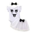 Baby Boy Girls Rompers & Hairband & Skirt Unisex Newborn Soft Outfits Bodysuits Infant Toddler Baby Girls Children s Halloween Print Sleeveless Romper Skirt Jumpsuit Three-piece Set White 6-9 Months