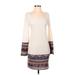 Bo Bel Casual Dress - Sheath Scoop Neck Long sleeves: Ivory Print Dresses - Women's Size Small