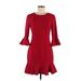 Black Halo Casual Dress - Sheath Crew Neck 3/4 sleeves: Red Solid Dresses - New - Women's Size 6
