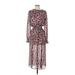 Tommy Hilfiger Casual Dress - Midi High Neck Long sleeves: Burgundy Floral Dresses - Women's Size 4