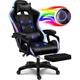 Gaming Chair with LED Lights and Speakers, Music Video Chair for Adults with Massage and Footrest, Ergonomic Chair with Headrest and Lumbar Support,Black