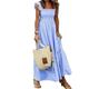 ADovz New Multi Plaid Smocked Bust Maxi Dress, Women Summer Ruffle Cap Sleeve Casual Dress Boho Smocked Bodice Maxi Dress (sky blue,M)