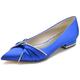 VACSAX Women's Pointed Toe Pleated Satin Wedding Shoes for Bride Flats Formal Party Dress Shoes Ballet Pumps,Blue,6 UK
