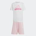 Trainingsanzug ADIDAS SPORTSWEAR "ESSENTIALS LOGO UND SHORTS SET" Gr. 128, rosa (white, multicolor) Kinder Sportanzüge Trainingsanzüge