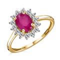 TJC Ruby Halo Ring In 14ct Gold Plated 925 Sterling Silver for Women Size K Prong Setting with White Zircon Red Gemstone July Birthstone