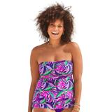 Plus Size Women's Smocked Bandeau Tankini Top by Swimsuits For All in Purple Palm Leaves (Size 8)