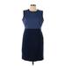 Lands' End Casual Dress - Sheath Crew Neck Sleeveless: Blue Solid Dresses - Women's Size 12 Petite