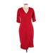 Maggy London Casual Dress - Sheath V-Neck 3/4 sleeves: Red Print Dresses - Women's Size 12