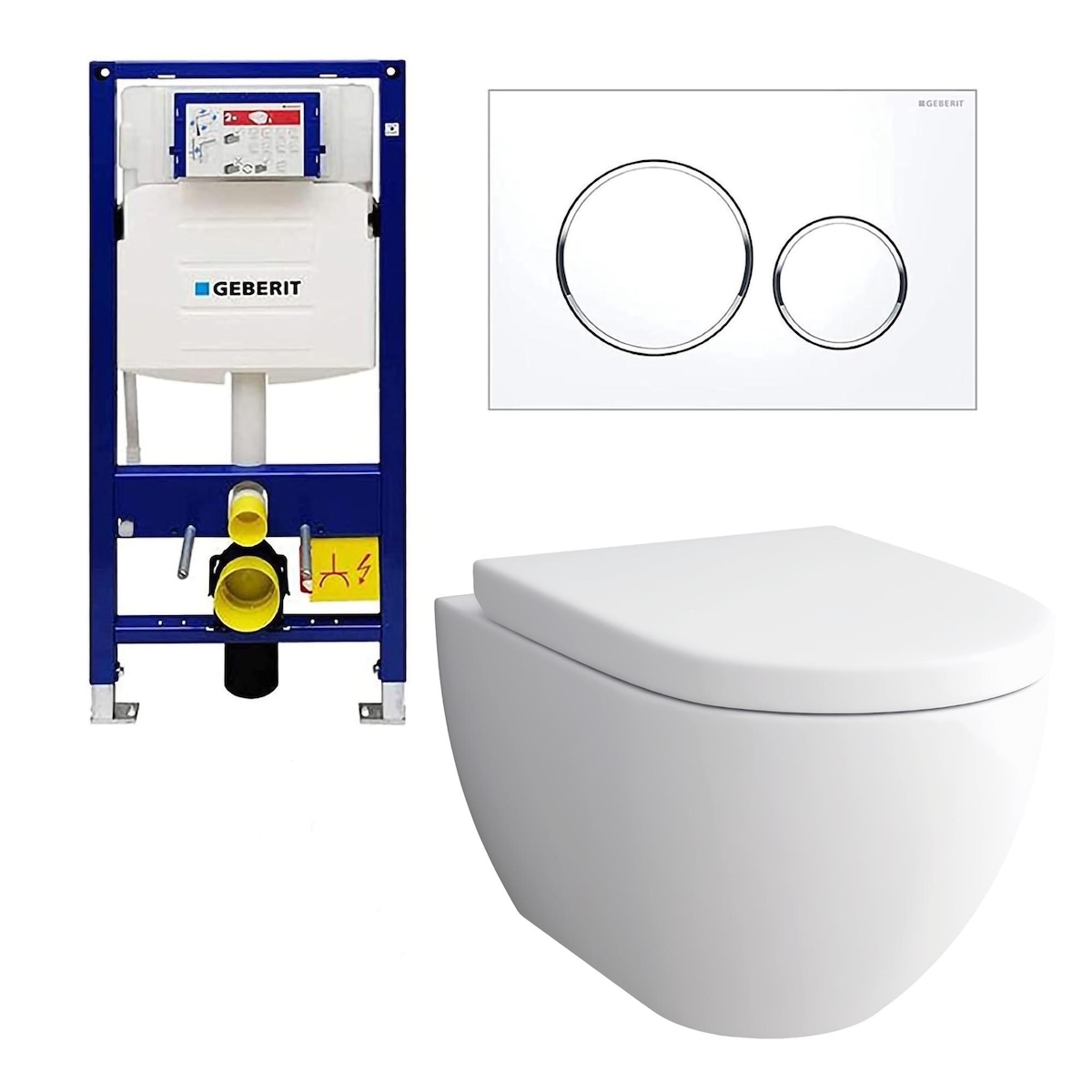 Alpenberger Toilette mit Geberit Spülkasten und Drückerplatte | Spülrandloses Hänge WC mit Bidet Funktion | Dusch WC mit WC Sitz | Vorwandelement WC Image