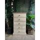 Chunky pine tall narrow 5 drawer chest of drawers