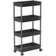 Sooyee 4 Tier Wide Storage Cart Mobile Shelving Unit Organizer Slide Out Storage Rolling Utility Cart Tower Rack for Kitchen Bathroom Laundry, Plastic & Stainless Steel,Black