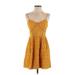 Xhilaration Casual Dress - Mini V-Neck Sleeveless: Yellow Print Dresses - Women's Size Small