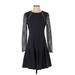 Rebecca Taylor Casual Dress - DropWaist High Neck Long sleeves: Black Print Dresses - Women's Size 4