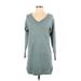 Gap Casual Dress - Mini V-Neck 3/4 sleeves: Teal Print Dresses - New - Women's Size Small Petite