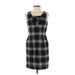 Ann Taylor LOFT Casual Dress - Party Scoop Neck Sleeveless: Gray Plaid Dresses - Women's Size 4 Petite