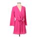 Topshop Casual Dress - Mini V-Neck Long sleeves: Pink Solid Dresses - Women's Size 2