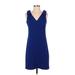 Eliza J Casual Dress - Mini V-Neck Sleeveless: Blue Solid Dresses - Women's Size 2