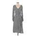 Just Fab Casual Dress - Wrap V-Neck 3/4 sleeves: Gray Dresses - Women's Size Small