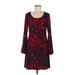 Style&Co Casual Dress - Mini Scoop Neck Long sleeves: Burgundy Print Dresses - Women's Size Medium