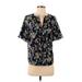 Ann Taylor Short Sleeve Blouse: Black Floral Tops - Women's Size X-Small