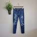 American Eagle Outfitters Jeans | American Eagle Jegging Mid Rise Dark Wash Skinny Distressed Patch Stretch Jeans | Color: Blue | Size: 6