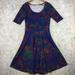 Lularoe Dresses | Lularoe Dress Xl Amelia Crepe Knit Fit Flare Knee Length Career Casual Blue Geo | Color: Blue/Red | Size: Xl