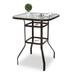 31.5 Inch Square Outdoor Bar Height Table with Tempered Glass Tabletop & Umbrella Hole - N/A