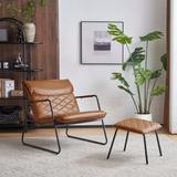 Mid-Century Style PU leather Recliner with Ottoman&Metal Legs Lattice Stitching Back Lounge Chair for Small Spaces Living Room