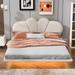 Modern Upholstery LED Floating Bed with PU Leather Headboard and Support Legs