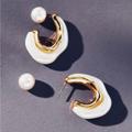 Anthropologie Jewelry | Anthropologie Irregular Gold Chunky Pearl Hoop Earrings | Color: Gold/White | Size: Os