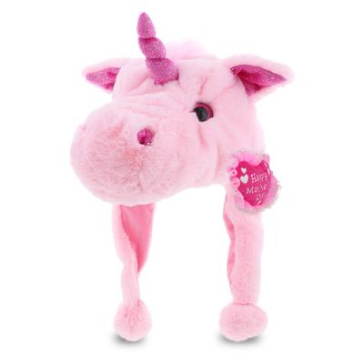 DolliBu Happy Mother’s Day Soft Pink Unicorn Plush Hat with Pink Heart - 16 inches