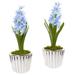 13" Hyacinth Artificial Arrangement in White Vase with Silver Trimming (Set of 2)