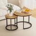 Nesting Coffee Table Set of 2, 23.6" Round Coffee Table Brown Wood with Adjustable Non-Slip Feet, Industrial End Table