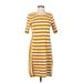 Ann Taylor Casual Dress - Shift Crew Neck 3/4 sleeves: Yellow Stripes Dresses - Women's Size Small