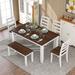 Winston Porter Rustic Style 6-Piece Dining Room Table Set w/ 4 Upholstered Chairs & A Bench (Brown + Whitewash) Wood in White/Brown | Wayfair