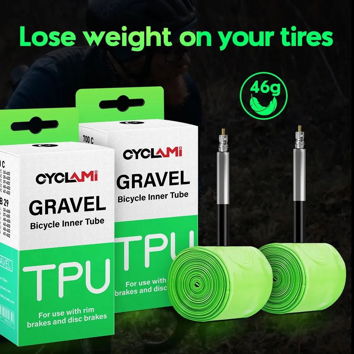 CYCLAMI 2 pz Ultralight Road MTB29 bici TPU camera d'aria pneumatico valvola francese FV 45mm per ghiaia 700C 32C 35C 37C 40C 47C Super leggero