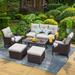 Winston Porter Ranaye 7 Person Wicker Outdoor Patio Sectional in Gray | Wayfair 927B2AFEB1D3405BBFF33E85333A77F4