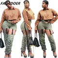 FAGADOER moda nuova donna pantaloni Cargo pantaloni regolabili verde Casual scava fuori pantaloni