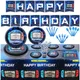 Game on Party Blue Handle Disposable Cutlery Cup Plate Napkin Banner Tablecloth Boy Game Birthday