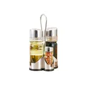 Seasoning Bottle Set Condiment Holder Seasoning Rack Four-in-One Shakers Glass Cruet Set with Caddy