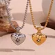 Square Pearl Chain Sheep Horn Pattern Zircon Heart Shaped Pendant Necklace Tarnish Free 18K Gold