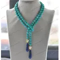 Z11989 36'' Blue Drop Lapis-Lazuli Green Turquoise Gold-Plated Pearl Necklace