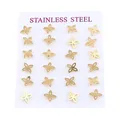 Stainless Steel Ear Post Stud Earrings Set Gold Color Flower 6mm x 6mm Post/ Wire Size: (20 gauge)