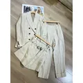 Italian Style B*C Linen Blazers Set Casual Suit Long Pants Classic Fashion Two Piece Suit High