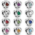 Openwork Multicolor Month Signature Birthstone Eternity Circle Beads 925 Sterling Silver Charm Fit